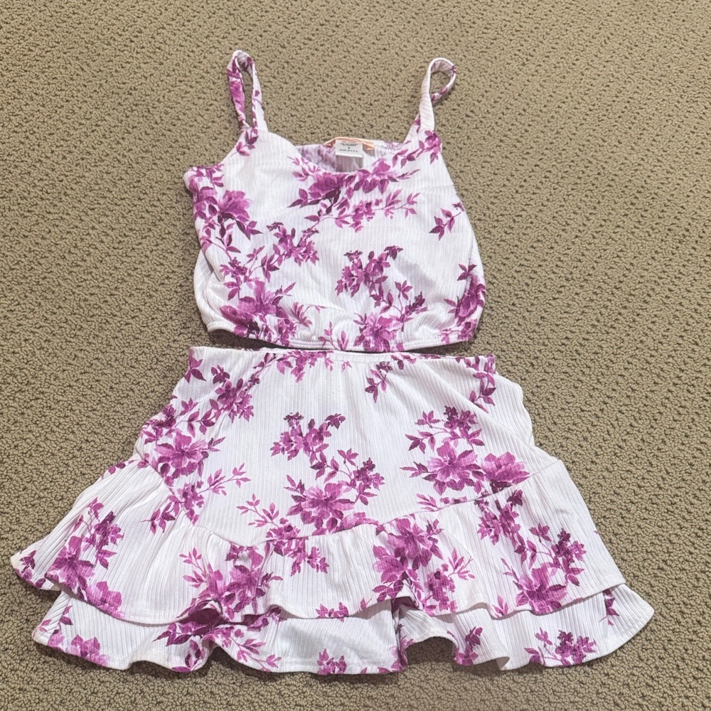 Floral Purple and White Two-Piece Set